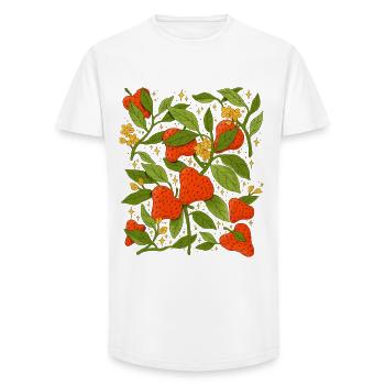Erdbeeren und Blumen botanisch künstlerisch - Long Fit Männer T-Shirt - Weiß - Vorne - AI Model Male 185 light (185cm)