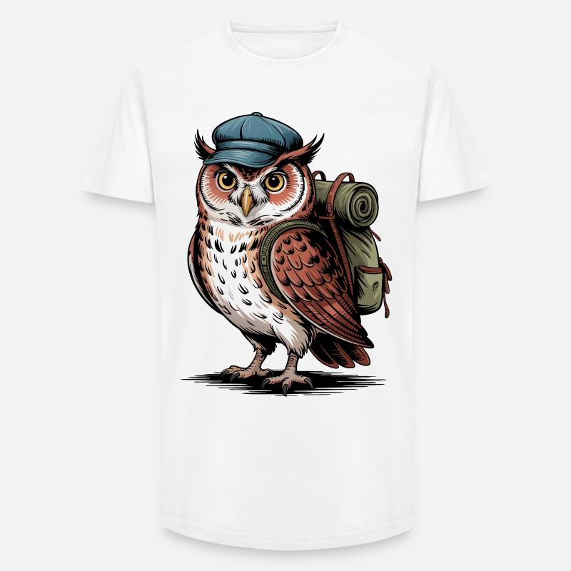 Wandernde Eule mit Rucksack - Long Fit Männer T-Shirt - Weiß
