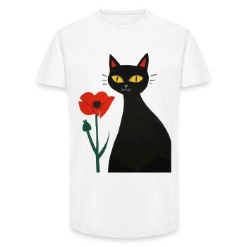 Schwarze Katze mit Mohnblumen - Long Fit Männer T-Shirt - Weiß - Vorne - AI Model Male 185 light (185cm)