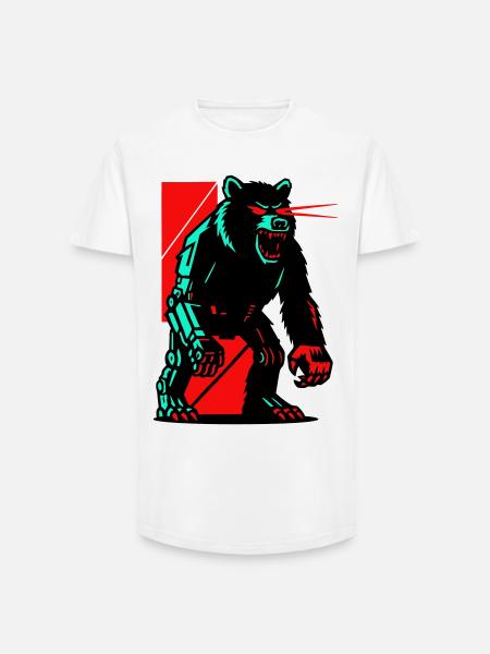 Mecha Techno Bear - Long Fit Men's T-Shirt - white