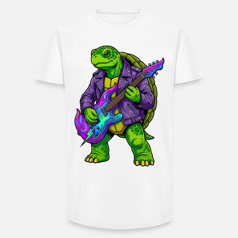 Schildkröte mit Jacke und Neon E-Gitarre - Long Fit Männer T-Shirt - Weiß
