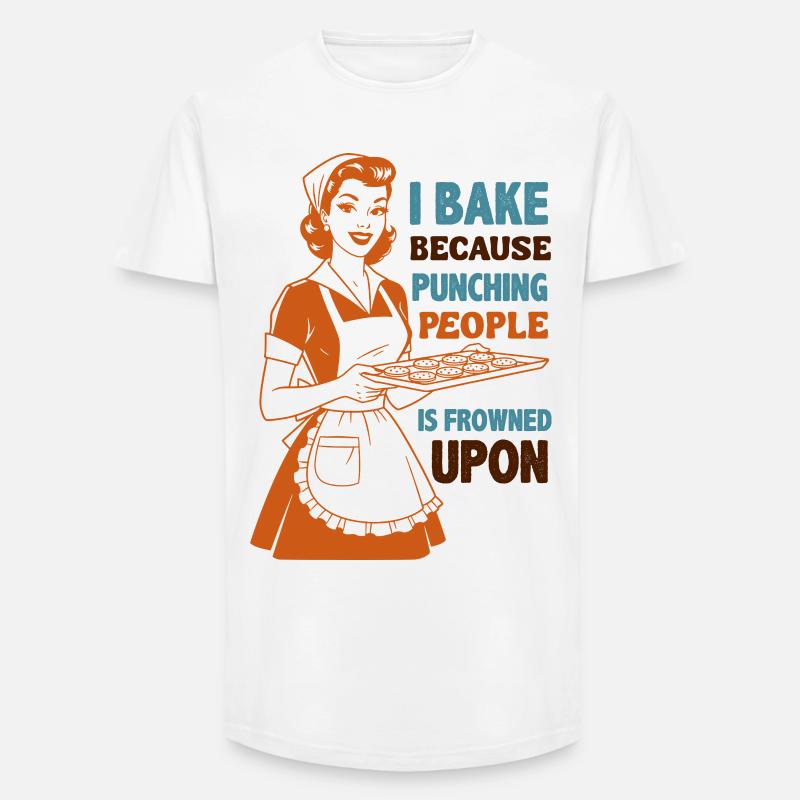 Backenwitz Retro Kitchen Saying: Baking instead of beating - Long Fit Men's T-Shirt - white
