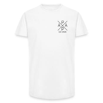 Papa Est 2026 T-Shirt | Papa New Dad Geschenk - Long Fit Männer T-Shirt - Weiß - Vorne - AI Model Male 185 light (185cm)