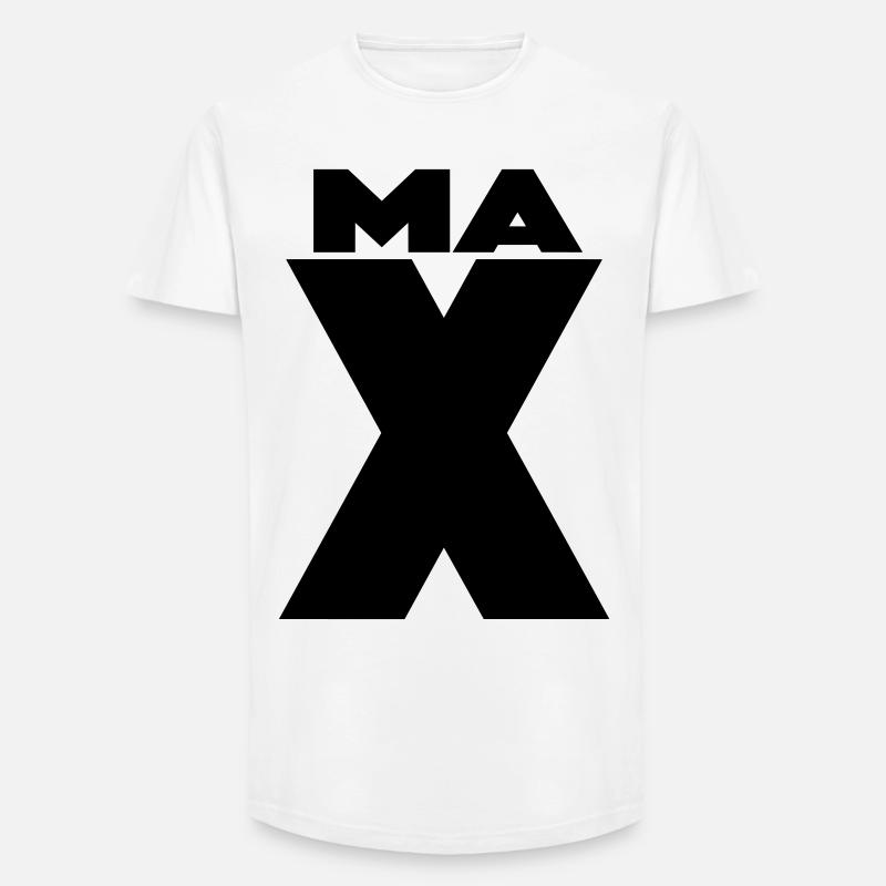 Max X – Minimal Name Design - Long Fit Männer T-Shirt - Weiß