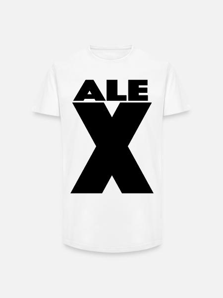 Alex X – Minimal Name Design - Long Fit Männer T-Shirt - Weiß
