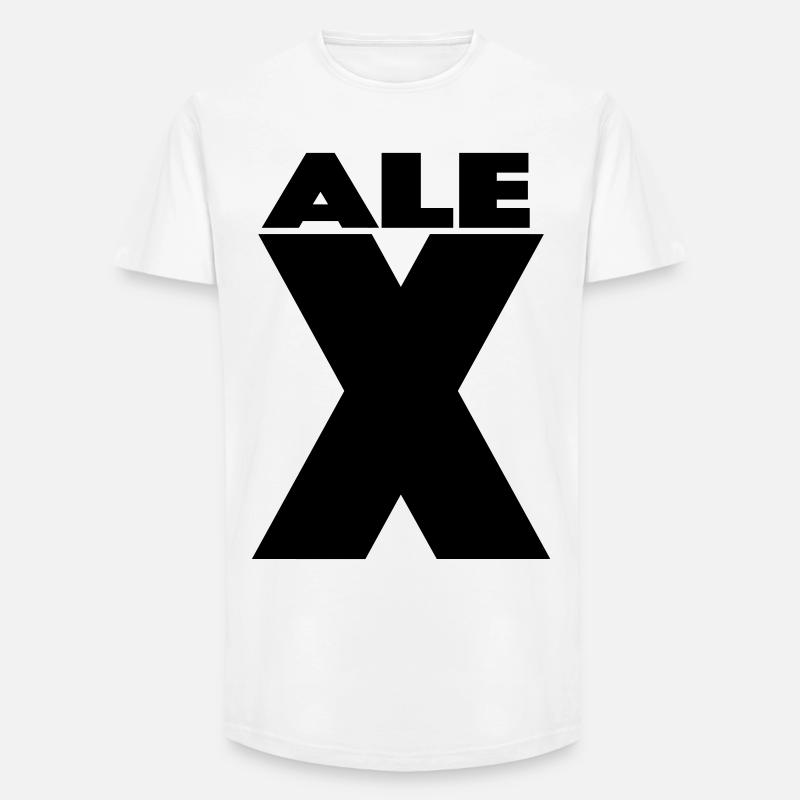 Alex X – Minimal Name Design - Long Fit Männer T-Shirt - Weiß