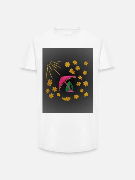 Golden flowers under pink beach umbrella - Long Fit Men's T-Shirt - white