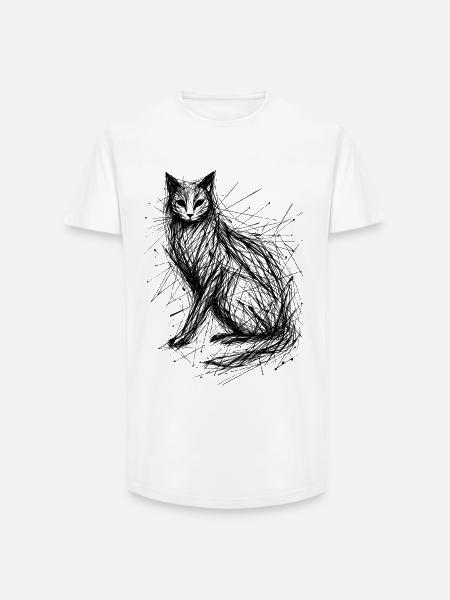 Cat Sketch Abstract - Long Fit Men's T-Shirt - white