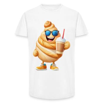 Croissant au café - T-shirt coupe longue homme - blanc - Devant - AI Model Male 185 light (185cm)
