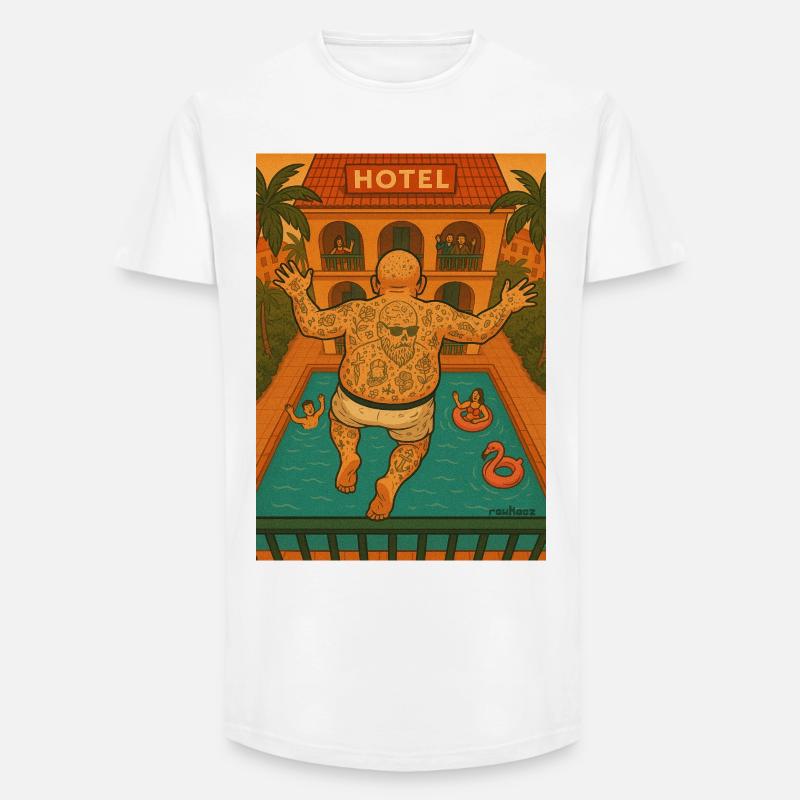 balkon urlauber springt am Pool - Long Fit Männer T-Shirt - Weiß
