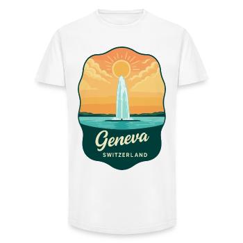 Geneva Jet d'Eau Vintage-Reiseabzeichen - Long Fit Männer T-Shirt - Weiß - Vorne - AI Model Male 185 light (185cm)