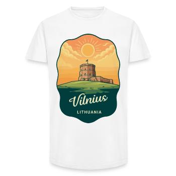 Vilnius Gediminas Tower Retro Travel Badge - Long Fit Men's T-Shirt - white - Front - AI Model Male 185 light (185cm)