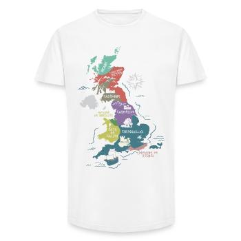 Carte Cornouailles, Carmélide, Pays de Galles... - T-shirt coupe longue homme - blanc - Devant - AI Model Male 185 light (185cm)