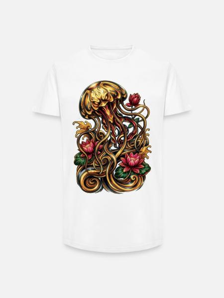 Graphique esthétique de tatouage de méduse - T-shirt coupe longue homme - blanc
