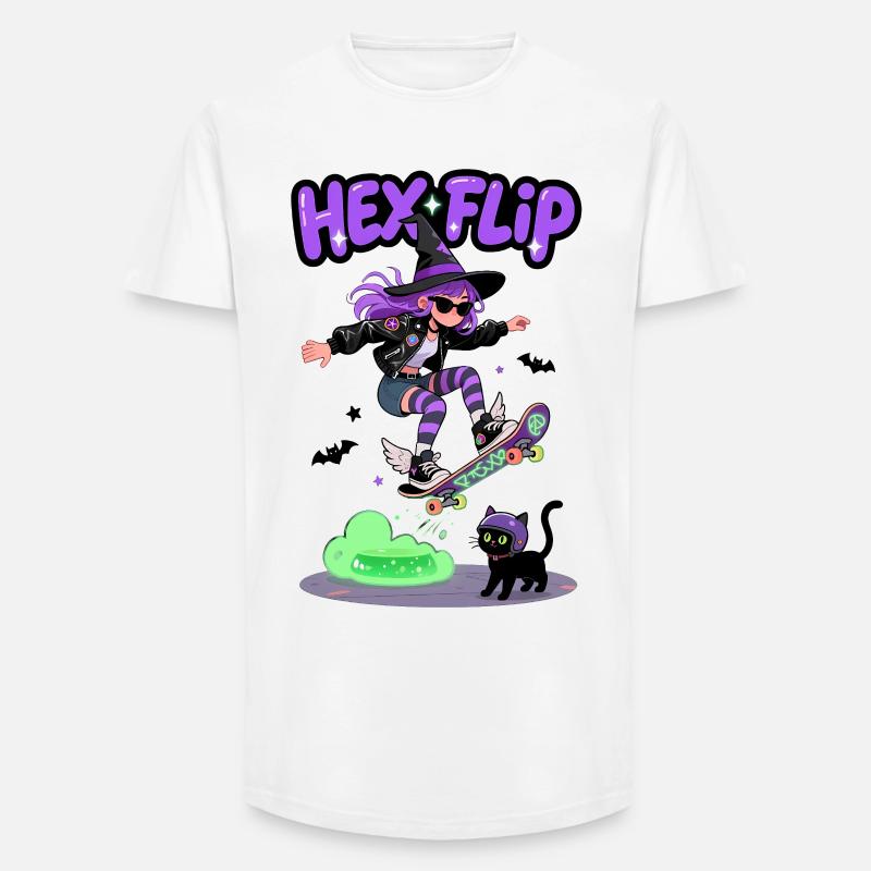 Hex Flip Witch Skateboard Design - Long Fit Männer T-Shirt - Weiß