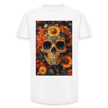 Flower Skull Día de los Muertos - Long Fit Men's T-Shirt - white - Front - AI Model Male 185 light (185cm)