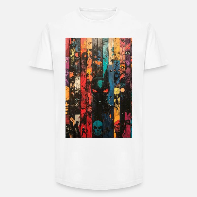 Farbige Schädel-Panel-Kunst - Long Fit Männer T-Shirt - Weiß