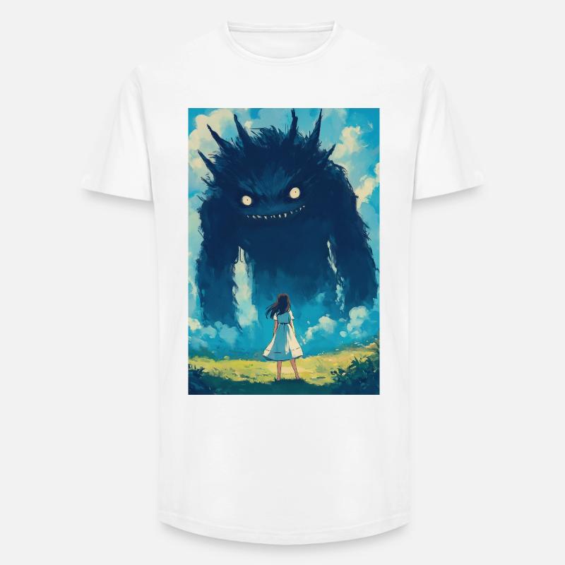 Ein Mädchen steht einem Monster gegenüber - Long Fit Männer T-Shirt - Weiß