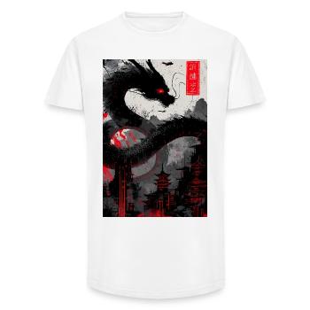 Ryu Neo-Tokyo – Dragon Yokai Cyber Sumi-e - Long Fit Men's T-Shirt - white - Front - AI Model Male 185 light (185cm)