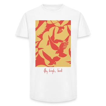 Fly High Bird – Abstract Bird Graphic in Motion - Long Fit Men's T-Shirt - white - Front - AI Model Male 185 light (185cm)
