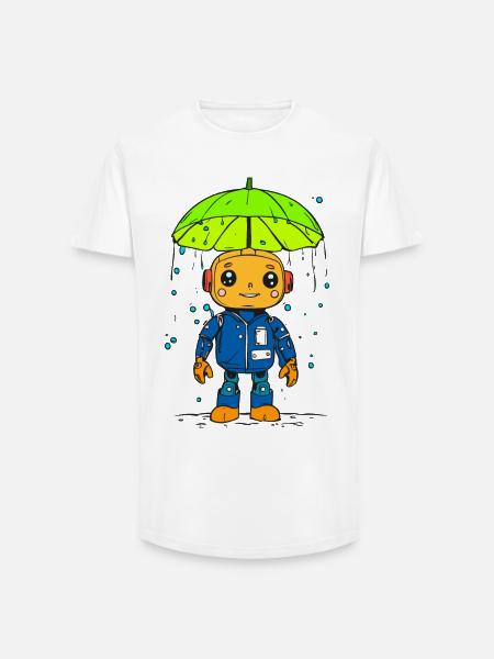 Petit robot sous la pluie - T-shirt coupe longue homme - blanc