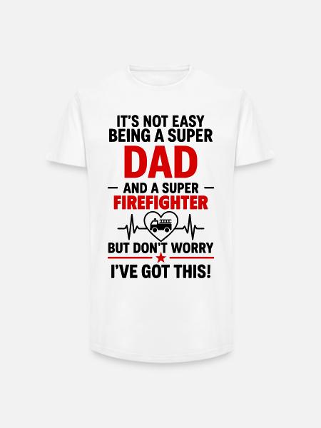 Heart + Fire Brigade – Super Dad Firefighter - Long Fit Men's T-Shirt - white