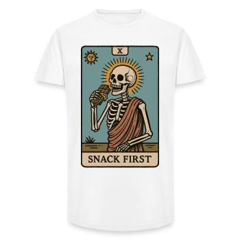 Snack First Skeleton Funny Saying Halloween - Long Fit Men's T-Shirt - white - Front - AI Model Male 185 light (185cm)