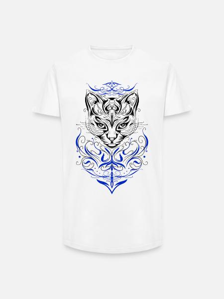 Katze Tattoo Tribal Cat - Long Fit Men's T-Shirt - white