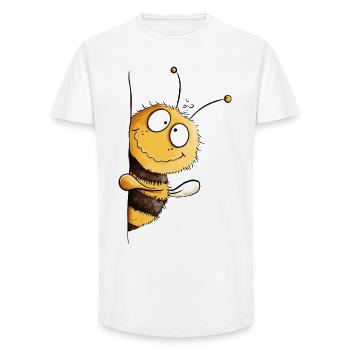 Abeille Espiègle Coucou - T-shirt coupe longue homme - blanc - Devant - AI Model Male 185 light (185cm)