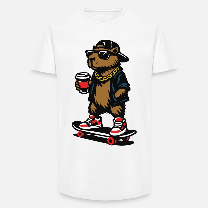 Colles Capybara Skateboard Kaffee - Long Fit Männer T-Shirt - Weiß