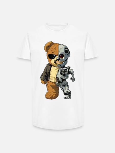 Bear Robot Cyborg - Long Fit Men's T-Shirt - white