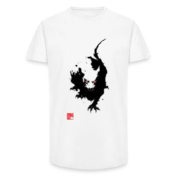 NEZUMI ONI – Rotäugige Sumi-e Dämonenratte - Long Fit Männer T-Shirt - Weiß - Vorne - AI Model Male 185 light (185cm)