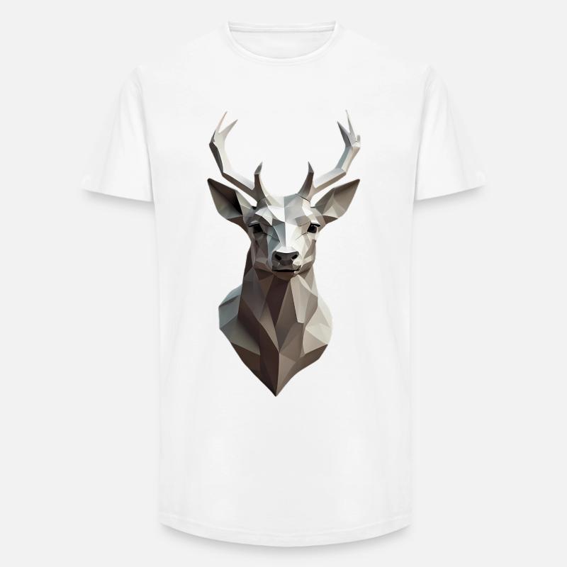Geometrischer Hirschkopf Low-Poly - Long Fit Männer T-Shirt - Weiß