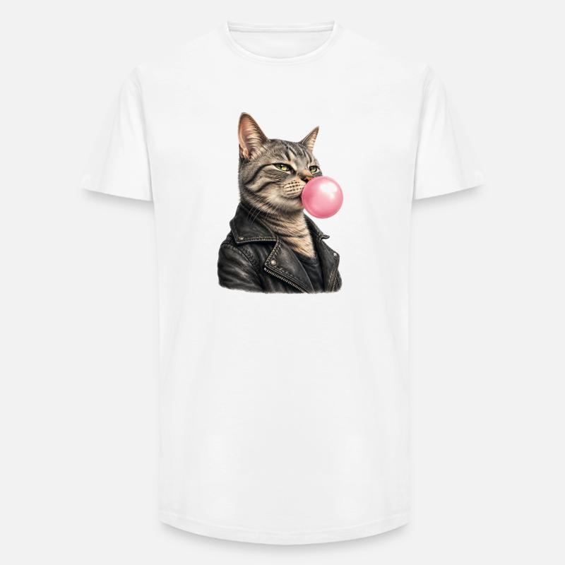 Coole Katze mit Lederjacke - Long Fit Männer T-Shirt - Weiß