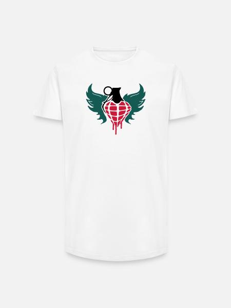 Grenade heart with wings - Long Fit Men's T-Shirt - white
