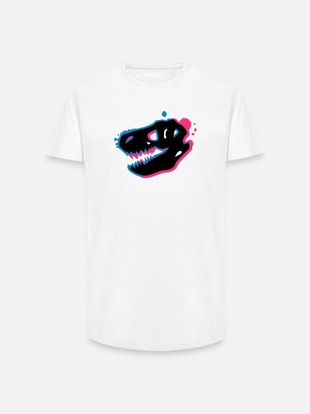 T Rex Skull 3-D - Long Fit Men's T-Shirt - white