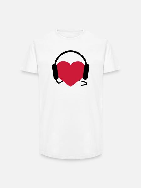 Herz mit Kopfhörern - Long Fit Männer T-Shirt - Weiß