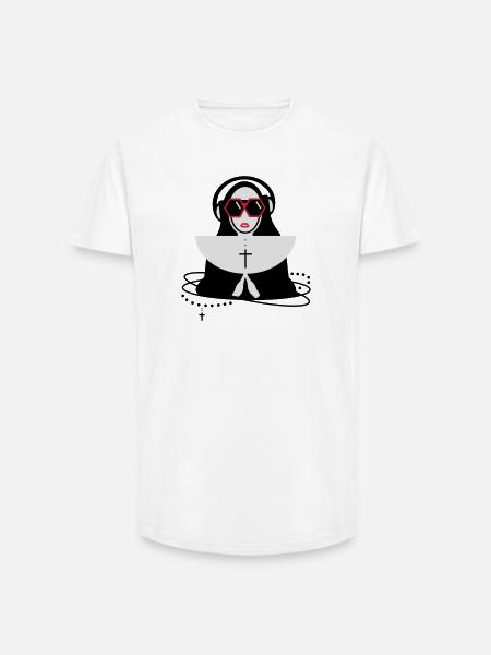 The nun with sunglasses and headphones - Long Fit Men's T-Shirt - white