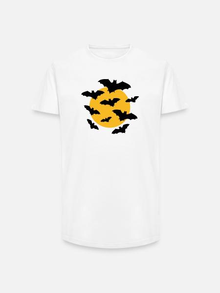 Bats & Moon - Long Fit Men's T-Shirt - white