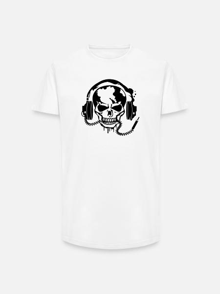 Skull with headphones - Long Fit Men's T-Shirt - white