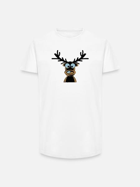 Rudolf the Reindeer Cartoon Motif - Long Fit Men's T-Shirt - white