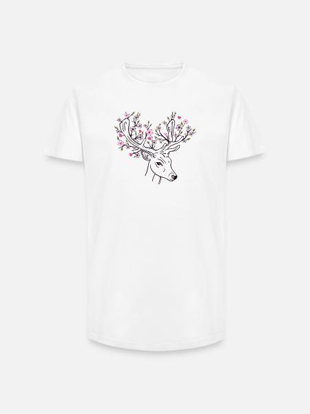 Deer Antlers Deer Flowers Flowers Floral Spring - Long Fit Men's T-Shirt - white