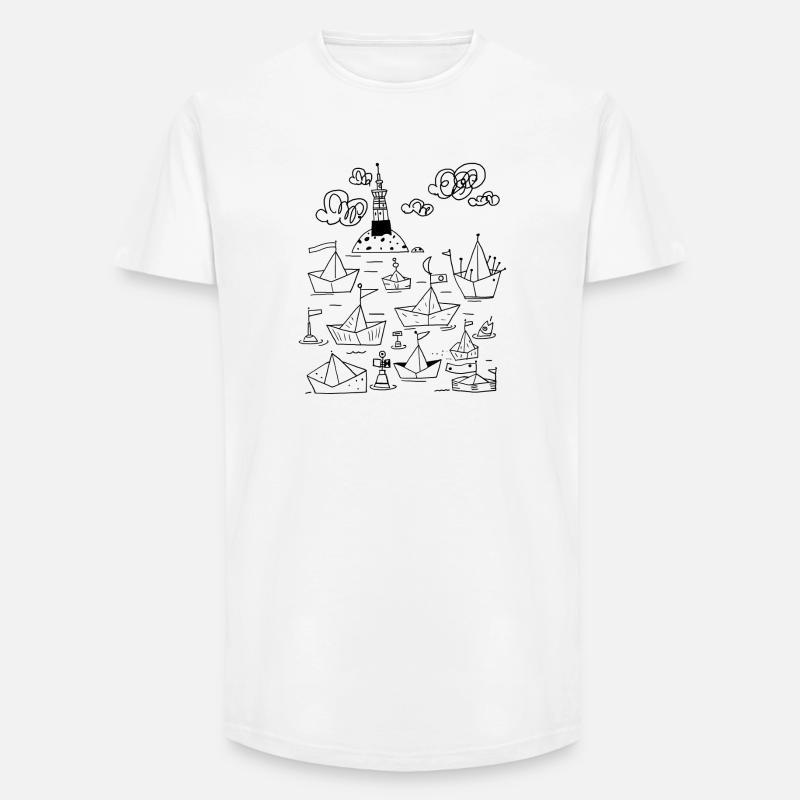 Papierschiffchen mit Leuchtturm - Long Fit Männer T-Shirt - Weiß