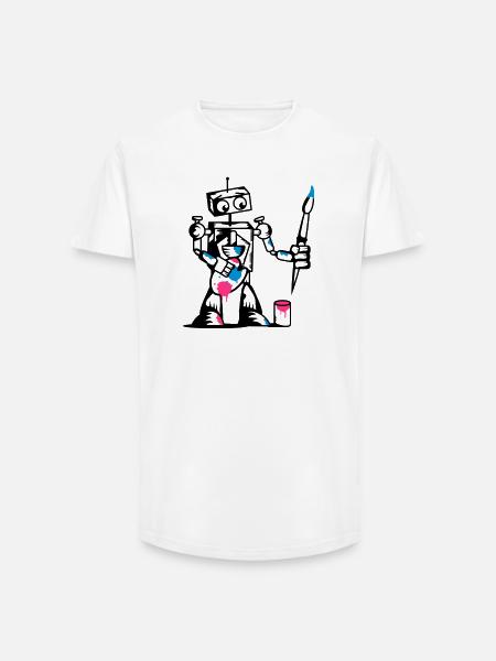 A robot with a paintbrush - Long Fit Men's T-Shirt - white