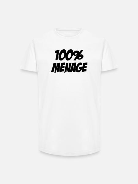 100% Ménage - T-shirt coupe longue homme - blanc
