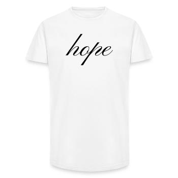 T-shirt Hope, Typographie Minimaliste Inspirante - T-shirt coupe longue homme - blanc - Devant - AI Model Male 185 light (185cm)