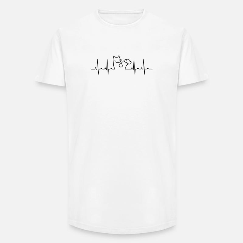 Herzschlag Katze Lineart - Long Fit Männer T-Shirt - Weiß