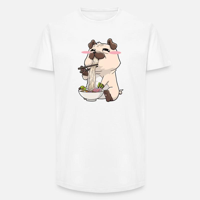 Mops isst Ramen - Long Fit Männer T-Shirt - Weiß