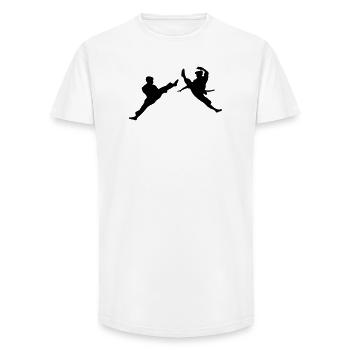 Two flying karate kick or teakwondo kick - Long Fit Men's T-Shirt - white - Front - AI Model Male 185 light (185cm)