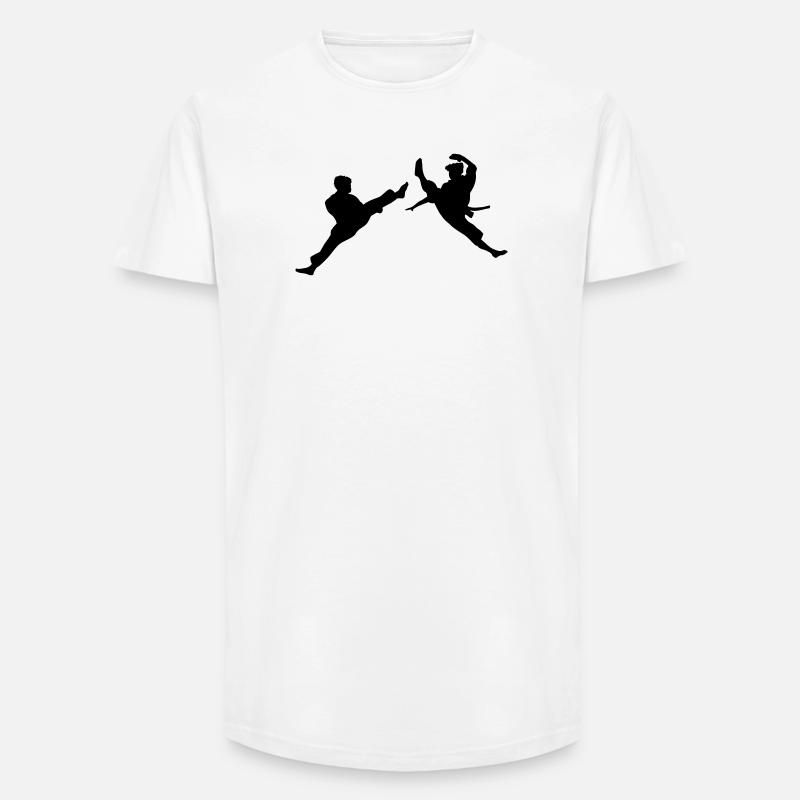 Zwei fliegende Karate-Kick oder Teakwondo-Kick - Long Fit Männer T-Shirt - Weiß